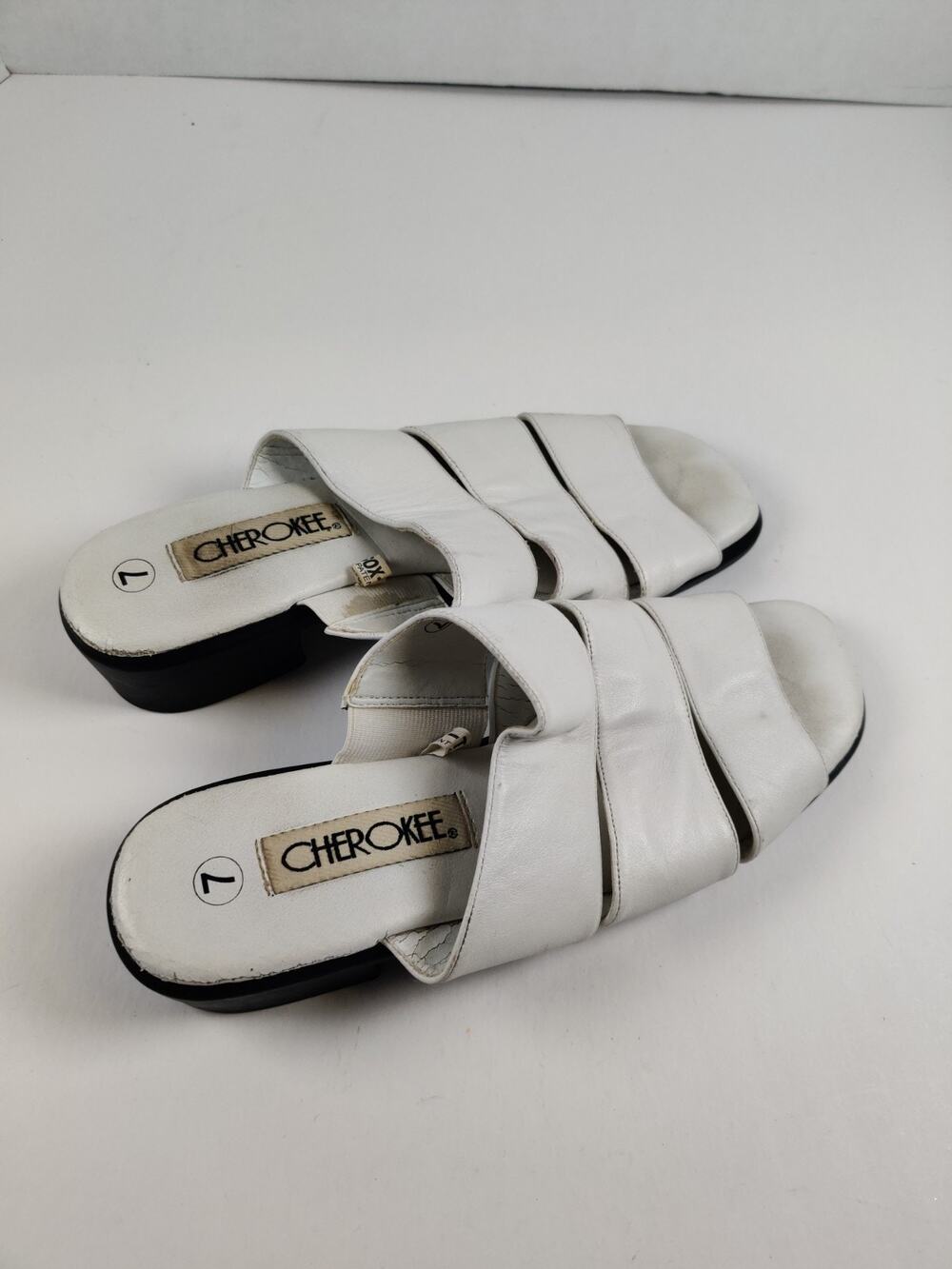Vintage Cherokee White Leather Slides Women's Size 7